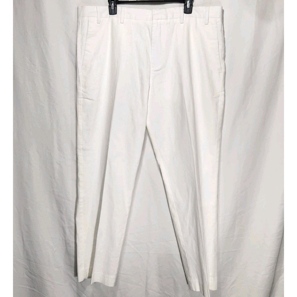Perry Ellis Mens Portfolio Slim‎ Fit 49 x 30 Ivory Linen Chino Pants